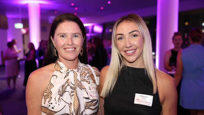 Katrina Mattig and Kiana Gray at the Gold Coast Bulletin Women of the Year Awards 2024 launch at Gold Coast Convention and Exhibition Centre. Picture, Portia Large.