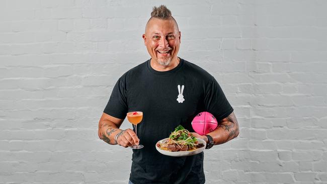 Executive chef Benjamin Cooper with menu items for Club Chin Chin opening at GMHBA Stadium in May. Picture: Pete Dillon