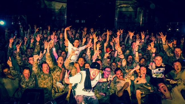 Bliss N Eso in Afghanistan in 2013, after performing for Australian soldiers. Picture: Archive