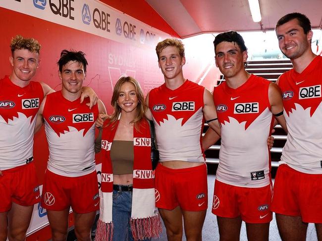 Euphoria star Sydney Sweeney spotted at AFL game. Picture: Sydney Swans/Instagram