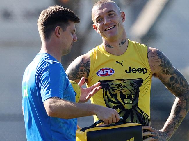 Richmond training at Punt Road Oval. 06/05/2021.  Richmonds Dustin Martin with assistant coach Andrew McQualter at training today    . Pic: Michael Klein