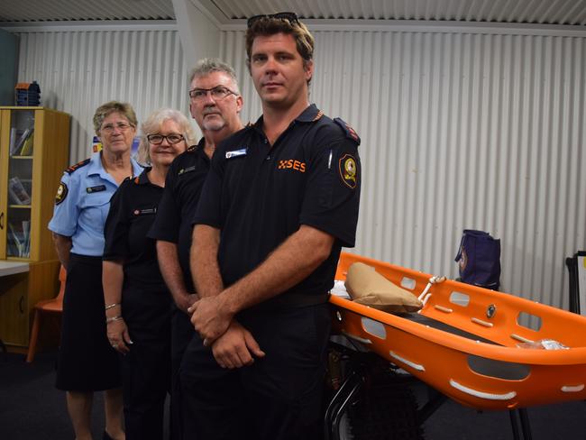 Christine Persello from Bowen SES, Proserpine SES group leader Sue Connors, Whitsunday SES local controller Mark Connors and Daniel Moss from Airlie Beach SES with new equipment donated through a partnership with Energy Queensland and Powerlink Queensland. Photo: Elyse Wurm