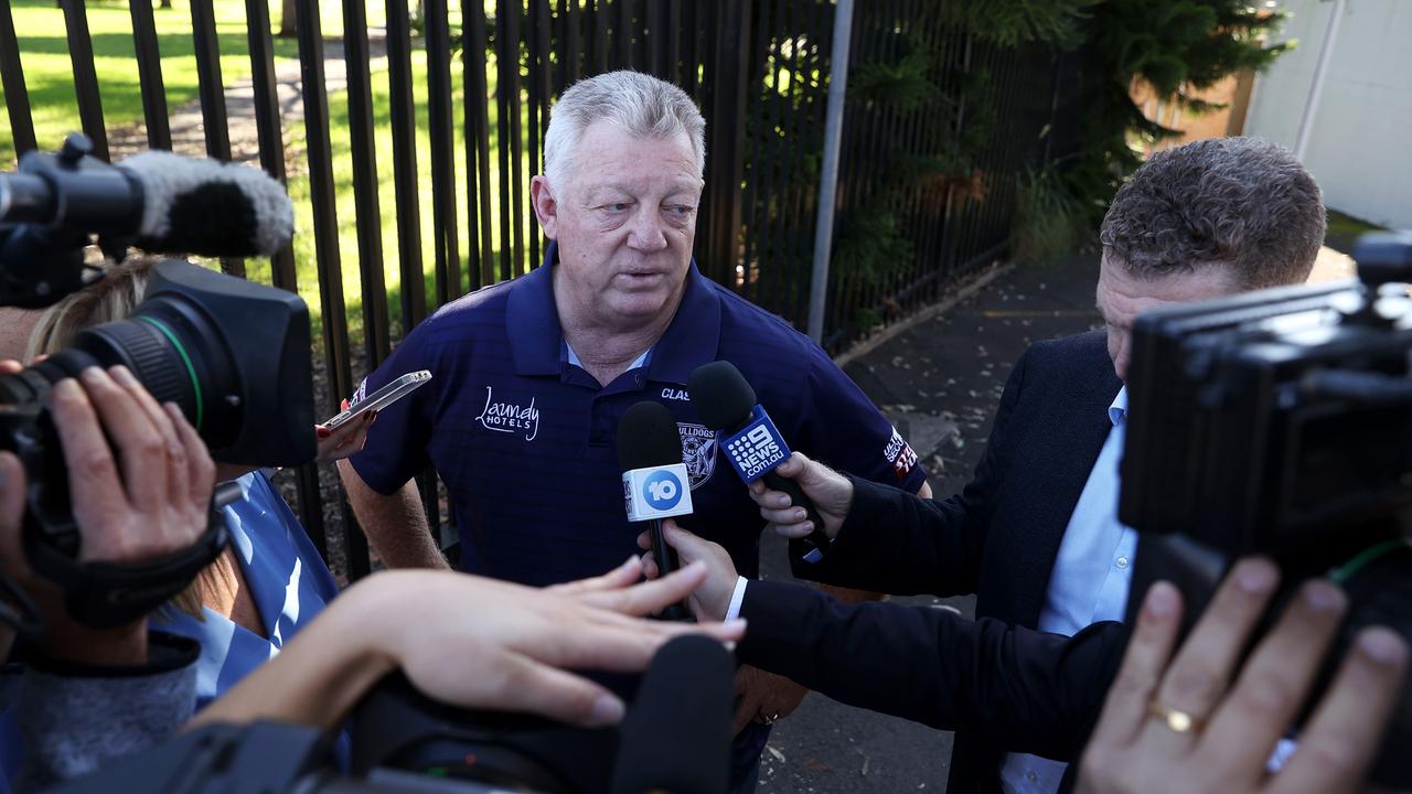 SYDNEY, AUSTRALIA - MAY 16: Canterbury Bulldogs NRL General Manager of Football Phil Gould speaks to the media at Belmore Sports Ground on May 16, 2022 in Sydney, Australia. Gould spoke to the media as he left the ground after the announcement this morning that Trent Barrett had quit the role of Bulldogs head coach. (Photo by Mark Kolbe/Getty Images)