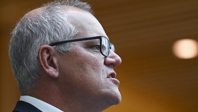 Former prime minister Scott Morrison, who swore himself in to five secret ministries without telling the cabinet, the parliament, his party or the voters. Picture: NCA NewsWire/Martin Ollman