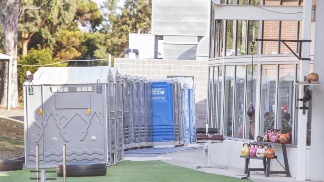 Ascot Vale Leisure Centre has set up portaloos while a sewerage pipe is fixed. Picture: Rob Leeson