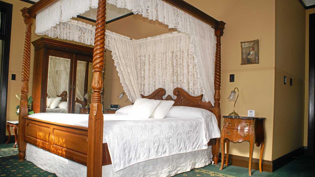 LUXURY: One of the rooms at Ballina Manor, and an old photo of the building. Ballina Manor is open for free half-hour tours.Photo Graham Broadhead / Ballina Shire Advocate. Picture: Graham Broadhead