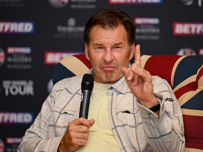 SUTTON COLDFIELD, ENGLAND - JUNE 28: Sir Nick Faldo talks in a press conference prior to the Betfred British Masters hosted by Sir Nick Faldo 2023 at The Belfry on June 28, 2023 in United Kingdom. (Photo by Ross Kinnaird/Getty Images)