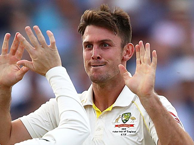 LONDON, ENGLAND - SEPTEMBER 12:  Mitch Marsh of Australia celebrates taking the wicket of Jonny Bairstow of England during day one of the 5th Specsavers Ashes Test match between England and Australia at The Kia Oval on September 12, 2019 in London, England. (Photo by Julian Finney/Getty Images)