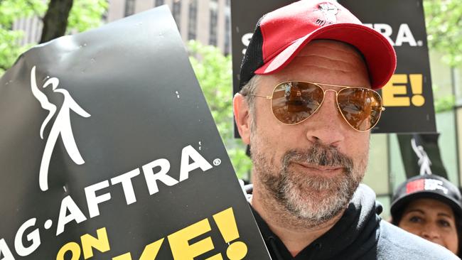 Ted Lasso star Jason Sudeikis joined the strike in New York. Picture: AFP