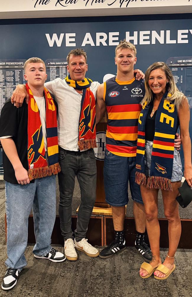 Tyler Welsh, alongside dad Scott, after his was officially picked by the Crows. Picture: Adelaide FC