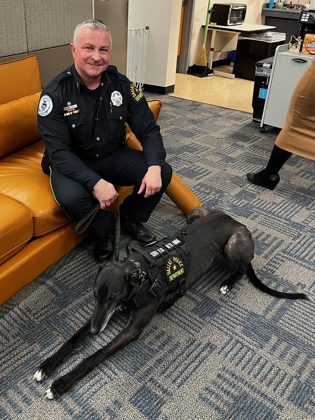 Officer Joe King from the Dallas Police Department with 'Aussie' Picture: Supplied