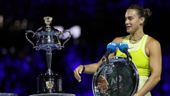 Aryna was on fire behind the microphone. (Photo by Cameron Spencer/Getty Images)