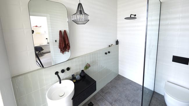 This ‘sweet, little room’ won Shaynna’s heart. All judges were big fans of the vanity and sage tiles. Picture: The Block/ Channel 9