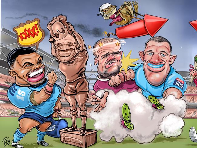 Phil 'Buzz' Rothfield and Robert 'Crash' Craddock go head to head for Buzz State of Origin I. Art: Scott 'Boo' Bailey
