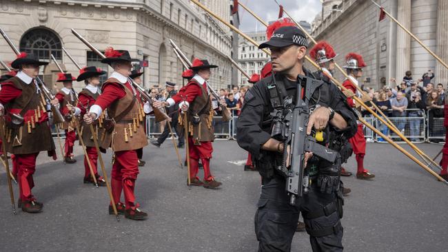 Armed police have been lining the streets this week as part of the events following the Queen’s death. Picture: Getty Images