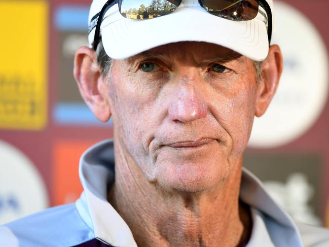 Coach Wayne Bennett looks on during a press conference during the Brisbane Broncos training session at Red Hill in Brisbane, Thursday, August 17, 2017. (AAP Image/Dave Hunt) NO ARCHIVING