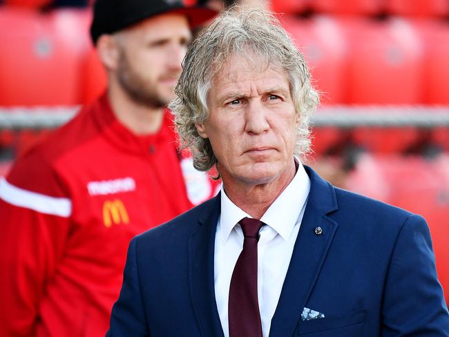 ADELAIDE, AUSTRALIA - MARCH 15: Gertjan Verbeek coach of Adelaide United during the round 23 A-League match between Adelaide United and the Newcastle Jets at Coopers Stadium on March 15, 2020 in Adelaide, Australia. (Photo by Mark Brake/Getty Images)