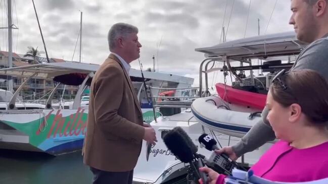 Tourism Minister Stirling Hinchliffe at Urangan Marina for the launch of the whale watching season.