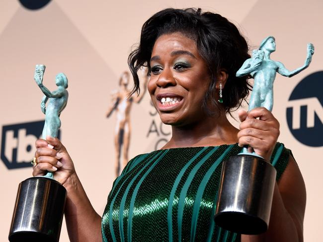 Uzo Aduba, winner of Outstanding Performance By a Female in a Comedy Series, poses in the press room. Picture: Getty Images