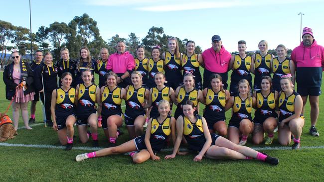 SFLW Community League - Action from Sorell v St Virgils during the annual Pink Sock-Carolyn Birch Memorial Match. Picture: Jake Garland