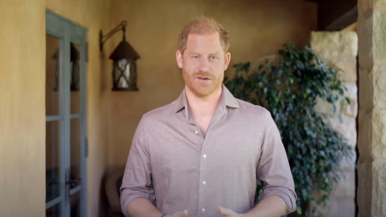 While filming a video for a British charity, Prince Harry has revealed a rare glimpse at the $14.65 million Montecito, CA, mansion he shares with Meghan Markle and their children. Picture: YouTube/WellChild