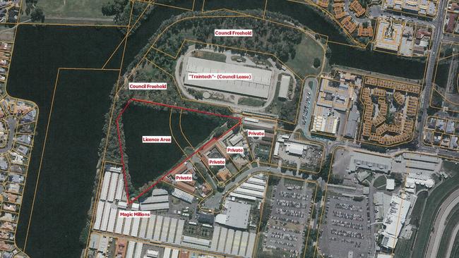 Aerial map of the Turf Club and council assets in the equine precinct at Bundall.