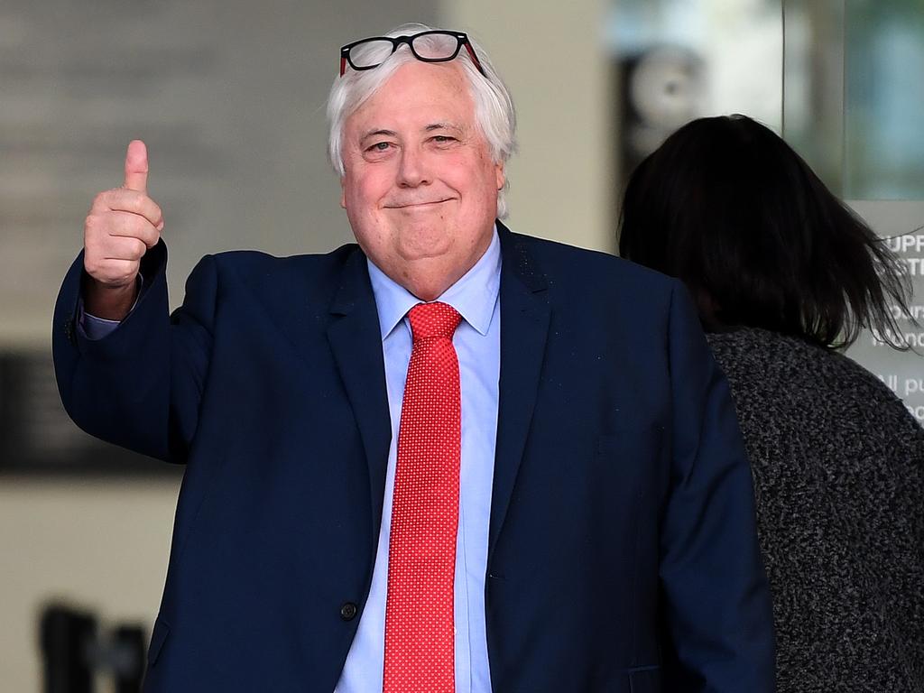 Businessman Clive Palmer gestures as he leaves the Supreme Court in Brisbane. Picture: Dan Peled/AAP