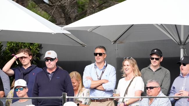 South Australian Premier Peter Malinauskas (centre) looks on the 12th hole during LIV Adelaide at the Grange Golf Club in Adelaide last month. Picture: Getty