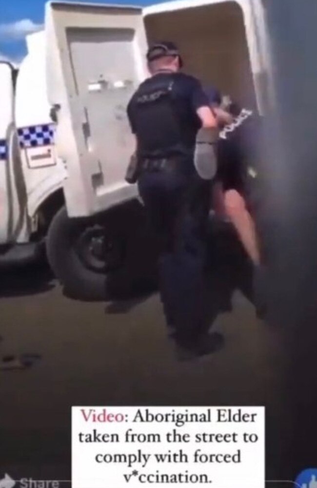 Video footage of a clash between protesters and police outside Gympie October 2021 over construction of the Bruce Hwy bypass has been used by fringe and social media proponents as “proof” of tyrannical anti-vaccination crackdowns in Australia