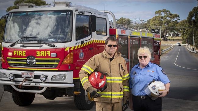 Triabunna TFS volunteers, Brigade Chief John Ashlin and Community Engagement Officer Clare Sullivan. Picture: Chris Kidd