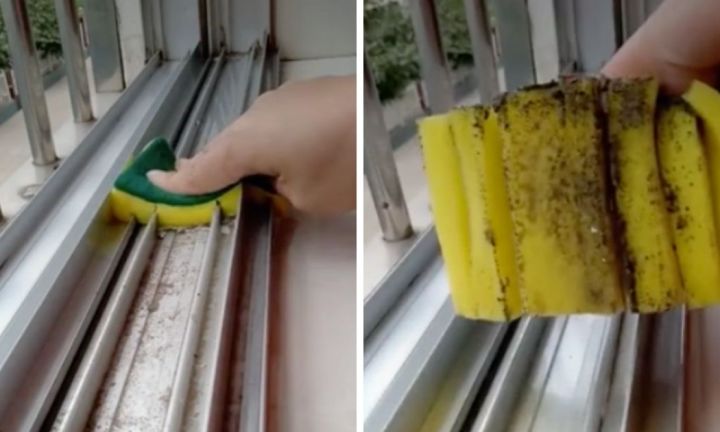 Cleaning hack: Mum uses sliced sponge to clean sliding door tracks