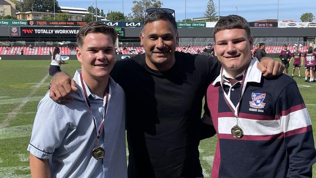 Palm Beach Currumbin SHS’s Zane Harrison, Justin Hodges and Wavell SHS student Charlie Dickson