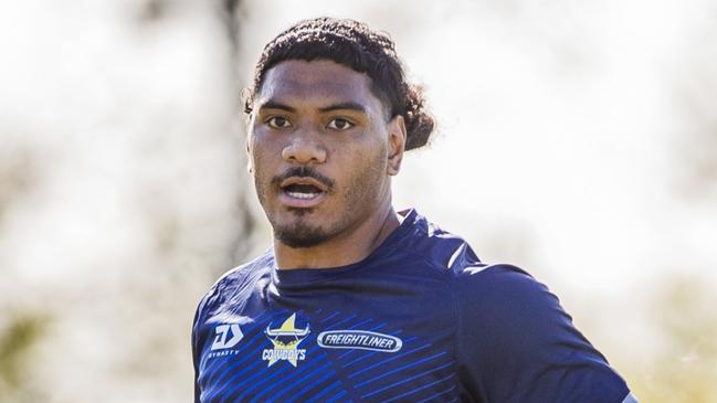 North Queensland Cowboys recruit Thomas Mikaele training in his first week in Townsville. Picture: North Queensland Cowboys