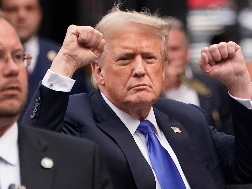 Former US President and Republican presidential candidate Donald Trump gestures as he arrives back at Trump Tower after being convicted in his criminal trial. Picture: AFP