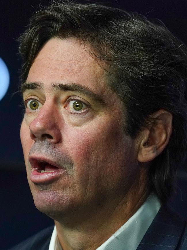 AFL chief executive Gillon McLachlan has moved to reassure Chief Minister Michael Gunner there would be rigorous testing to ensure no AFL player or staff member brought coronavirus to the NT. Picture: AAP