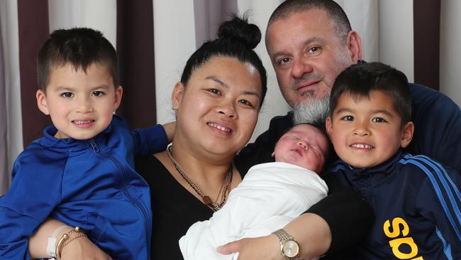 Sons Luis and Dominico were in the back of the ute when their mum was giving birth in the front. Picture: David Crosling