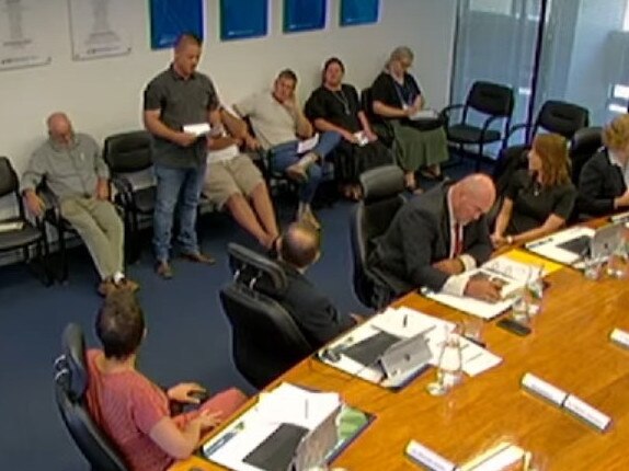 Rex Munchow (standing) spoke to Mackay councillors on Wednesday, October 27, 2021, over why he thought they should support his family's application to change the boundaries on a Kuttabul property. Picture: Mackay Regional Council livestream