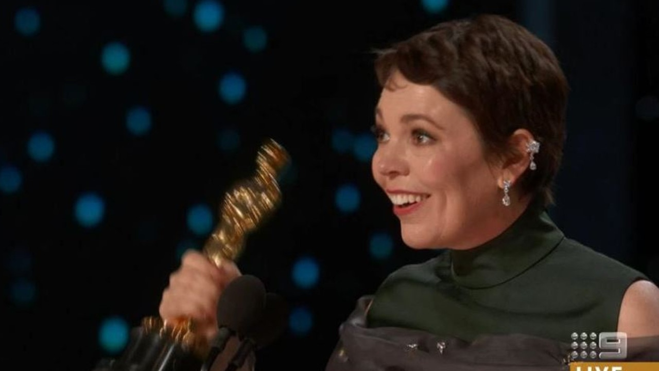 Olivia Colman, clearly stunned. 