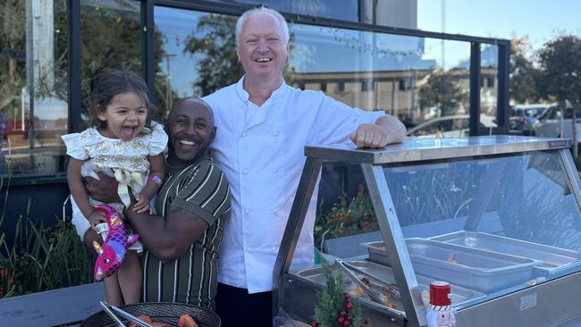 Prema Smith serving fish and chips to those in need. Picture: Supplied.