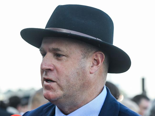 Trainer Danny O'Brien after his horse It'sourtime won the Hilton Nicholas Straight Six at Flemington Racecourse on May 13, 2023 in Flemington, Australia. (Photo by Brett Holburt/Racing Photos via Getty Images)