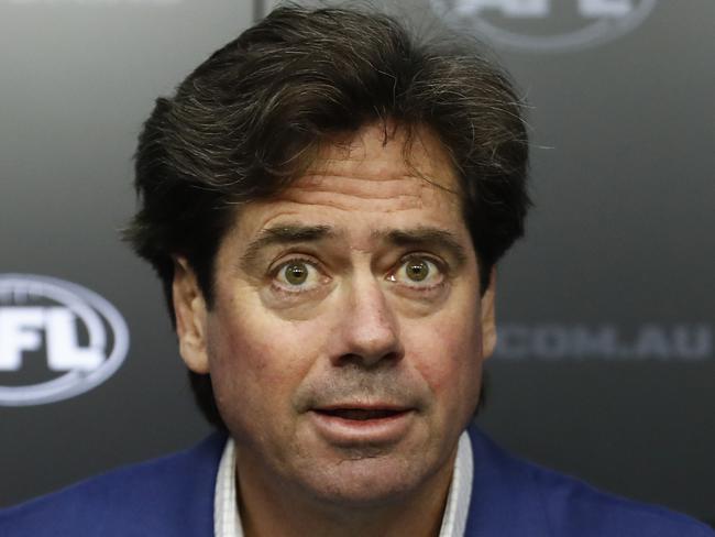 MELBOURNE, AUSTRALIA - MAY 30: AFL CEO Gillon McLachlan speaks to the media during a press conference at AFL House on May 30, 2023 in Melbourne, Australia. McLachlan spoke about the outcomes in relation to the Independent Panel Investigation into allegations of inappropriate conduct at the Hawthorn Hawks. (Photo by Darrian Traynor/Getty Images)