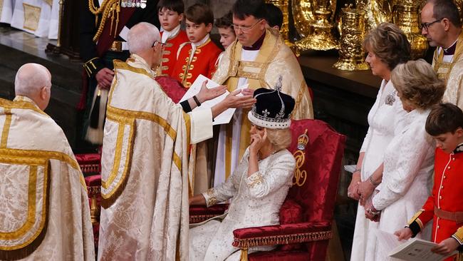 She was crowned in Westminster Abbey with her grandson, Freddy, serving as a Page of Honour. Picture: Yui Mok - WPA Pool/Getty Images