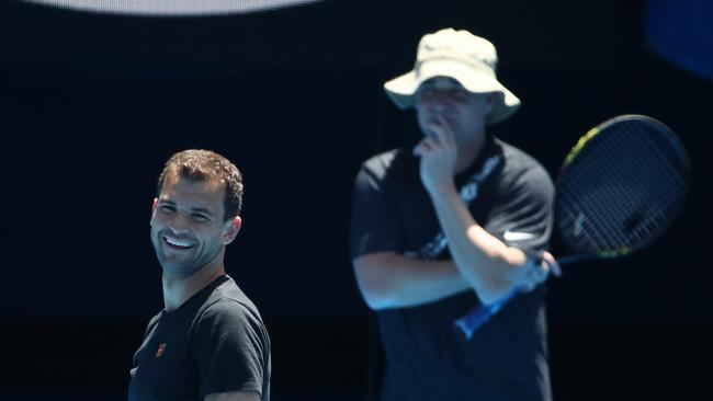 Andre Agassi keeps a keen eye on Grigor Dimitrov. Picture: Getty