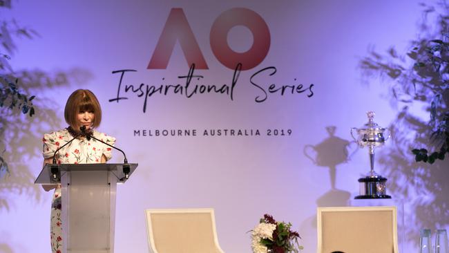 Fashion editor Anna Wintour addresses the 2019 Australian Open Inspirational Series Brunch. Picture: Tennis Australia