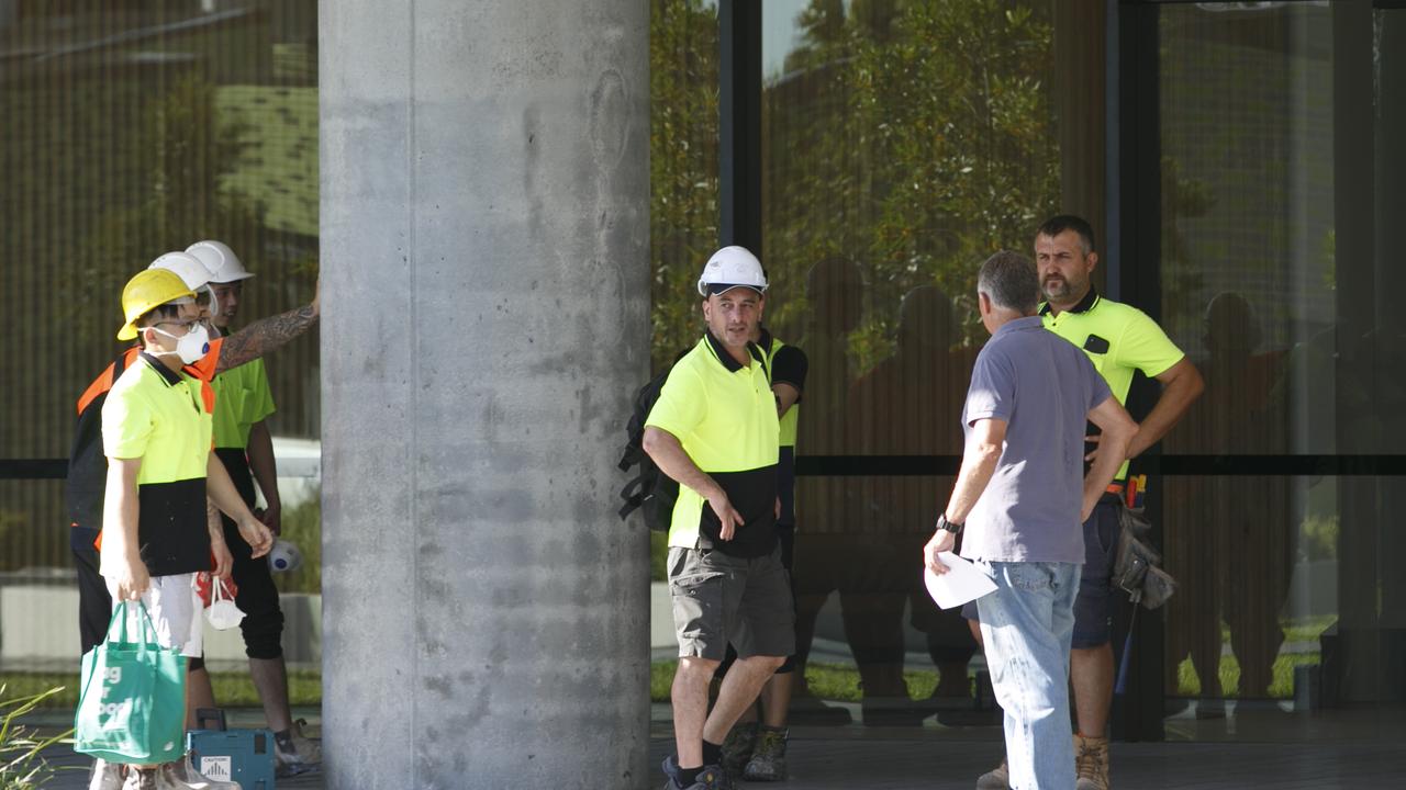 An army of tradies has been at the tower over the weekend. Picture: Tim Pascoe