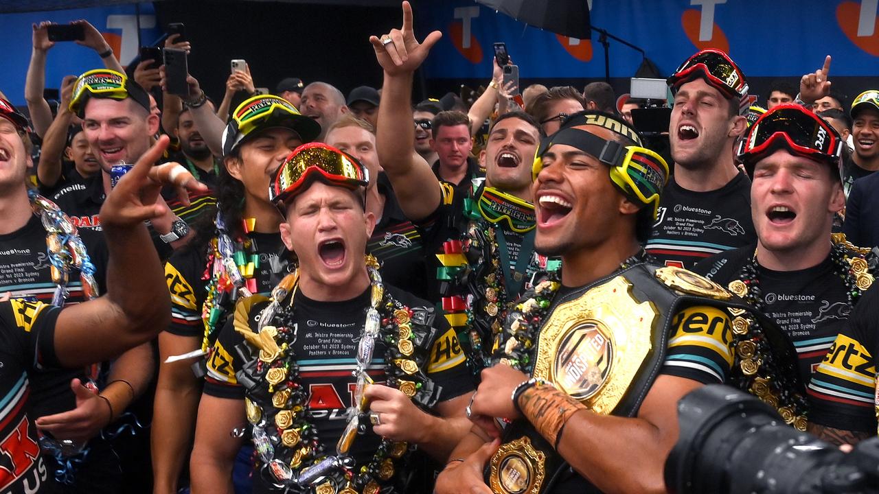 The championship belt on full display. Picture: Getty Images