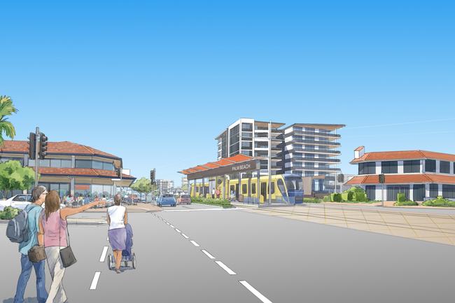 <p>2020: Artist impressions of Gold Coast light rail Stage 3B - Burleigh Heads to Gold Coast Airport. Picture: Supplied</p>