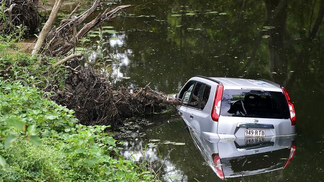 A stolen car has been found dumped in the Bohle River near a Dalrymple Road overpass. PICTURE: MATT TAYLOR.