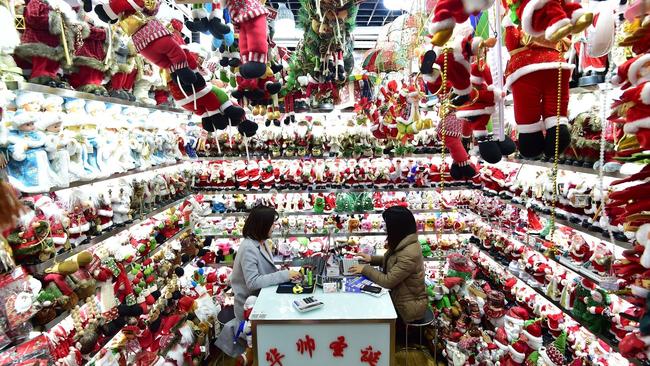 Christmas decorations and gifts at the Yiwu International Trade Market in east China's Zhejiang province, where 60 per cent of the world's Christmas decorations are made. Picture: AP