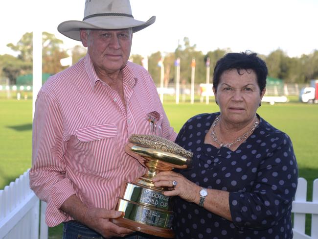 Warwick Polocrosse Club president Les Fraser and treasurer Robyn Fraser with the World Cup. (Photo: File)